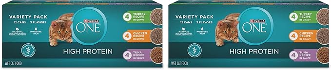 Purina ONE Natural,High Protein Cat Food Variety Pack,Turkey,Chicken and Tuna Recipes - 3 oz. Cans,(Pack of 48)