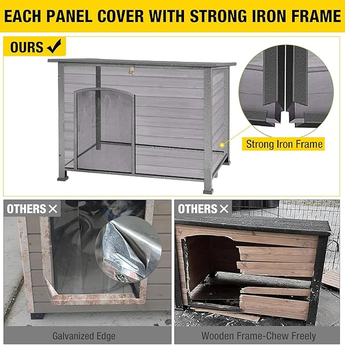 Aivituvin Heated Dog House Outdoor Dog Kennel with Insulated Liner All-Around Iron Frame Large Dog Cage for Small & Medium & Large Dogs,Waterproof Roof