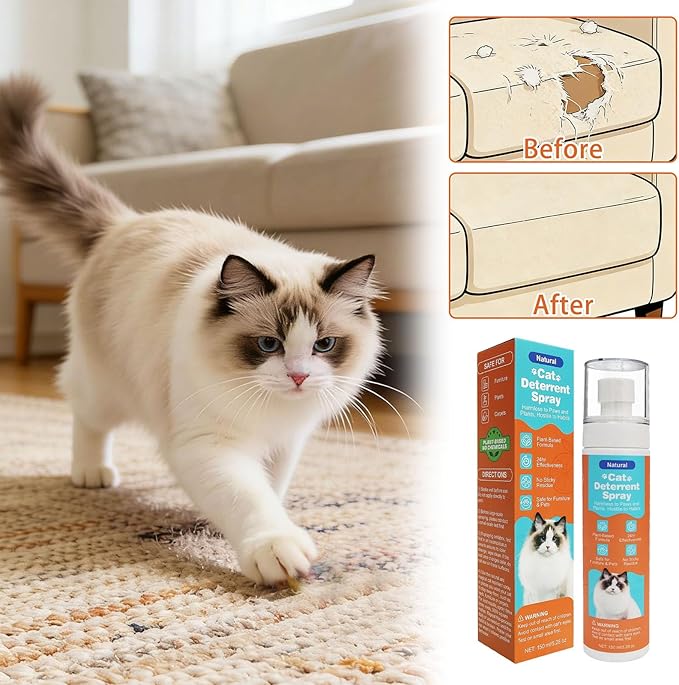 Cat Deterrent Spray, Natural Cat Repellent Spray with Citrus Scent, Traning Aid for Urine Marking & Anti-Scratch, Safe for Furniture, Plant & Rugs (Orange)