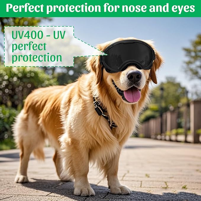 Dog Goggles for Large Dogs, Dog Sunglasses for Eyes Protection, UV Protection for Medium/Large Pet Outdoor, Windproof Anti-Fog Snowproof, Black
