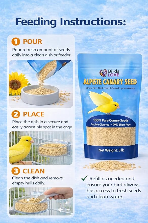 Birds Love Alpiste Canary Seed – 100% Pure, Non-GMO, Double Cleaned Food for Canaries, Finches, Budgies & Parakeets – No Additives, Bird Feed, 5 lbs