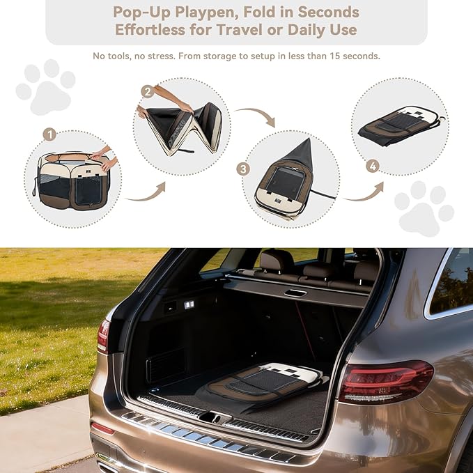 Portable Indoor Dog Playpen for Small Dogs & Puppies by A 4 Pet – 50.39" Pop-Up Soft Puppy Playpens with Bowl, Waterproof Floor, Calm Safe Space for Home, Travel & Daily Use