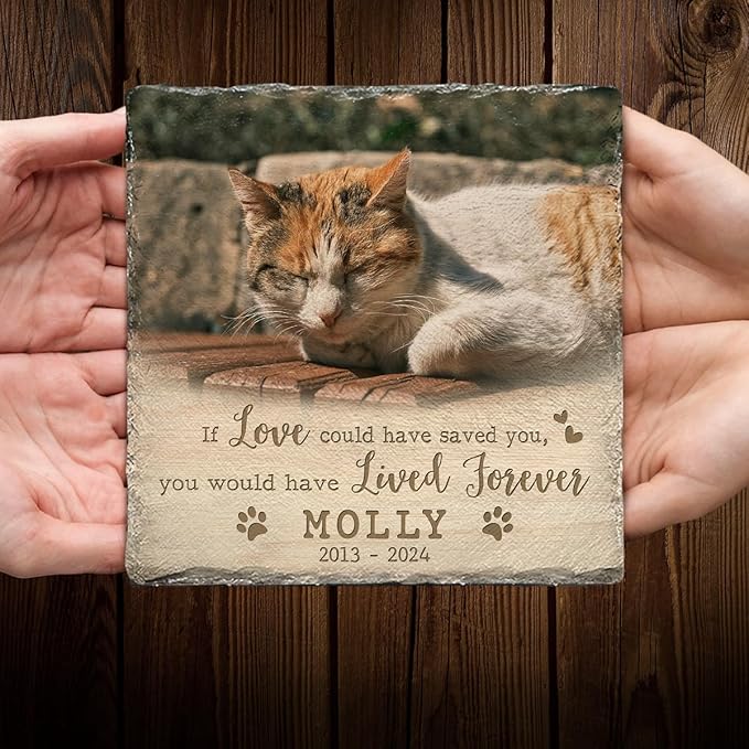 Custom Memorial Stones for Cats - Bereavement Gifts for Loss of Pet - Customizable Square Headstones for Cat - Ideal for Garden Marker & House Decor