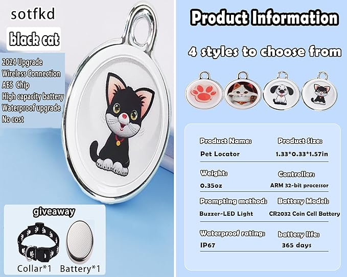 Cat Tracke Collar-Cat GPS Tracker-GPS Tracker for Cats-Pet Tracker| Android and iOS Universal | No Monthly Fee | Waterproof | Works with Any Collar