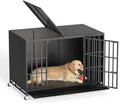 LEMBERI 48/42 inch Heavy Duty Indestructible Dog Crate, High Anxiety Extra Large Dog Cage for Large Dogs, XL Steel Escape Proof Dog Kennel with Wheels and Removable Tray (Black, 47.2*30.7*34.6 inch)