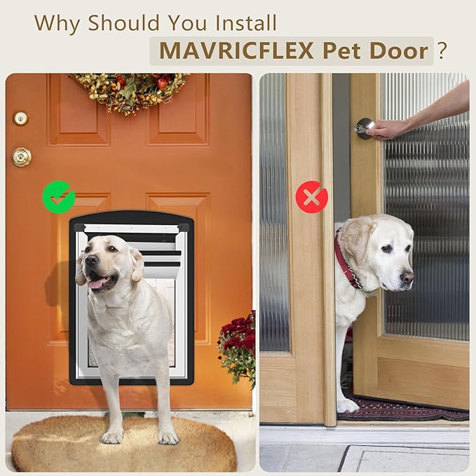 MAVRICFLEX Extra Large Dog Door for Door - All-Stainless Steel Frame, Weather-Resistant Double Soft Flaps, 2 Sliding ABS Panels for Door Use, Fits Giant Dogs Up to 220 LBS, Easy Install, Black