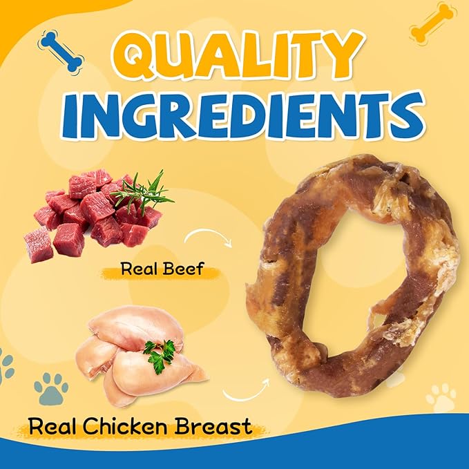 gazeupon Dog Treats, Chicken Wrapped Meat Ring, Made with Real Chicken and Beef, Healthy Dog Chews for Large Breed, Rawhide Free, w/Glucosamine Chondroitin