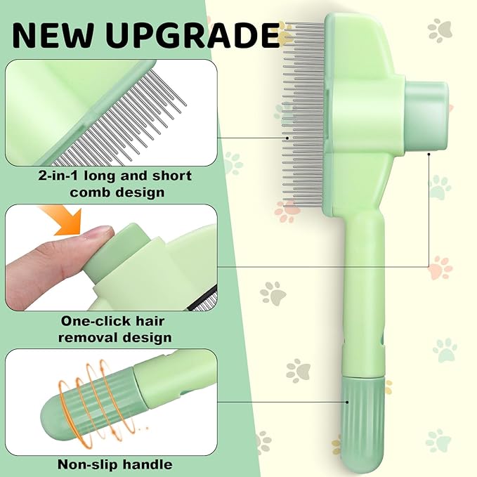 XANGNIER 2 Pcs Pet Hair Removal Comb One-Click Self-Cleaning Grooming Brush, De-Shedding Comb for Short & Long Hair, Pet Grooming Supplies for Cats & Dogs
