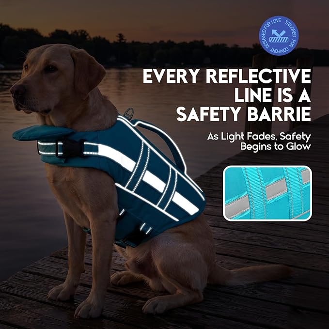 ASENKU Removable Front Float Dog Life Jacket, High Buoyancy Dog Life Vest with Reflective Strips & Rescue Handle for Swimming & Boating, Adjustable Life Jacket for Dogs(Blue L)