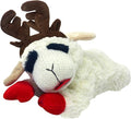 Multipet Lamb Chop Dog Plush Toy w/ Holiday Antlers - Squeaky Toy for All Dogs - Extra Soft Plush - Stuffed Animal for Cuddling & Playing (6”, Cream/Brown)