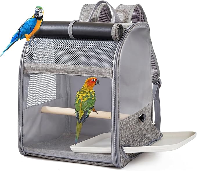 Folded Bird Travel Backpacks Cage with Detachable Perches and Transparents Window for Pet Outdoor Bird Carriers for Conures & Budgies