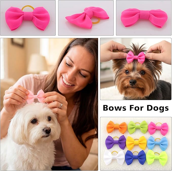 Dog Hair Bows Puppy Hair Bows Small Mini Rubber Bands Pet Grooming Accessories 60pcs (30 Pairs)