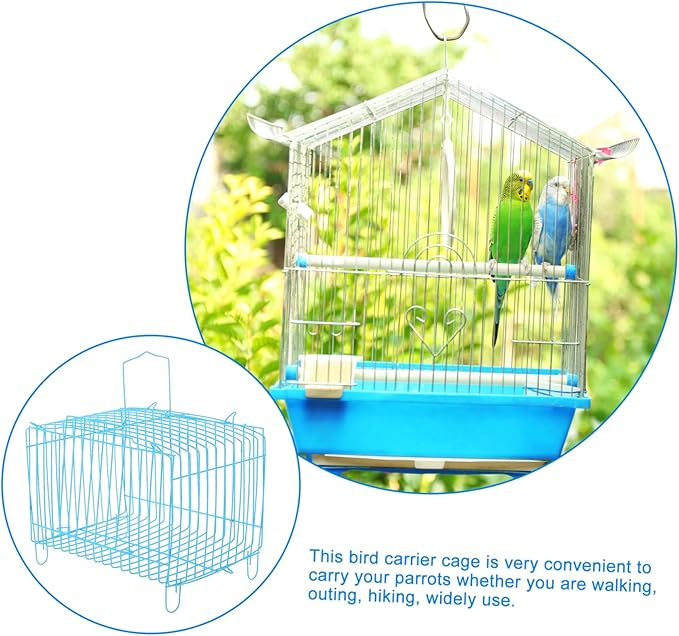 Portable Parrot Travel Cage Standing Perch Wear-Resistant Steel Wire Carrier for Small Birds Convenient Bird Carrier for Travel