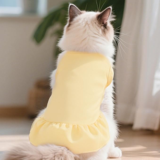 Dog Dresses Cat Skirt Solid Color Dog Clothes Summer Sleeveless Puppy Girl Clothes for Small Pet Dogs Cats (Yellow, Small)