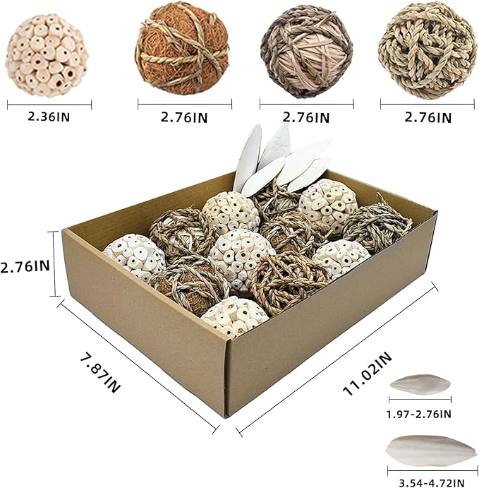 Bird Toys Sola Balls Parakeet Toys Natural Soft Chew Grass Balls with Cuttlebone for Parrots Conures Rabbits Hamster Guinea Pig Chinchilla(Style 2, 18 PCS)