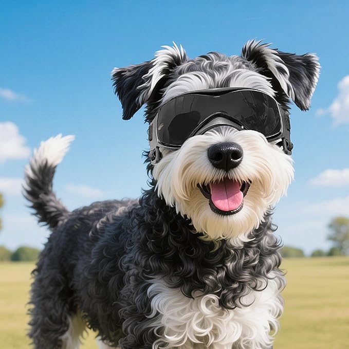 Dog Goggles Medium Breed, Small Dog Sunglasses Anti-UV Goggles for Pet Eyes Protection, Adjustable Straps, Black M