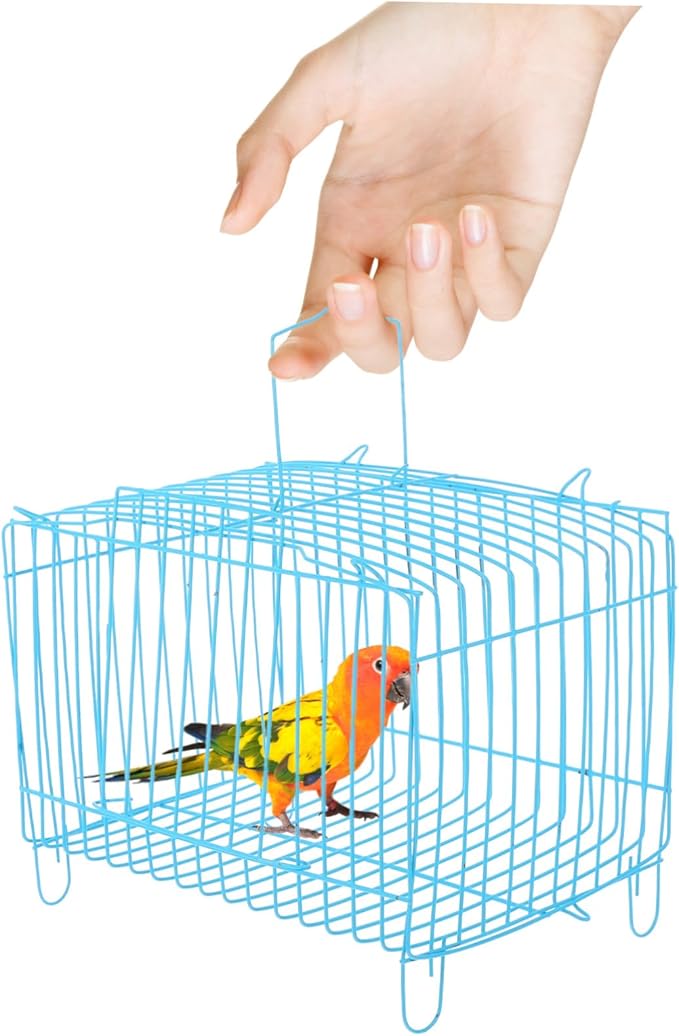 Portable Metal Bird Carrier Cage for Parakeets and Small Parrots Spacious Travel Crate with Lightweight Design Breathable and Stylish Blue Handheld Cage for Outdoor Use