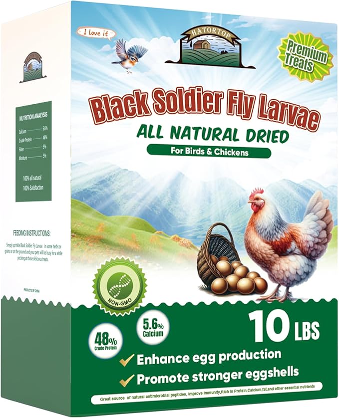 10LB Dried Black Soldier Fly Larvae for Chickens Treats Bulk, Non GMO BSF Larvae 85X More Calcium Than Dried Mealworms for Laying Hens, Chicken Worms for Wild Birds
