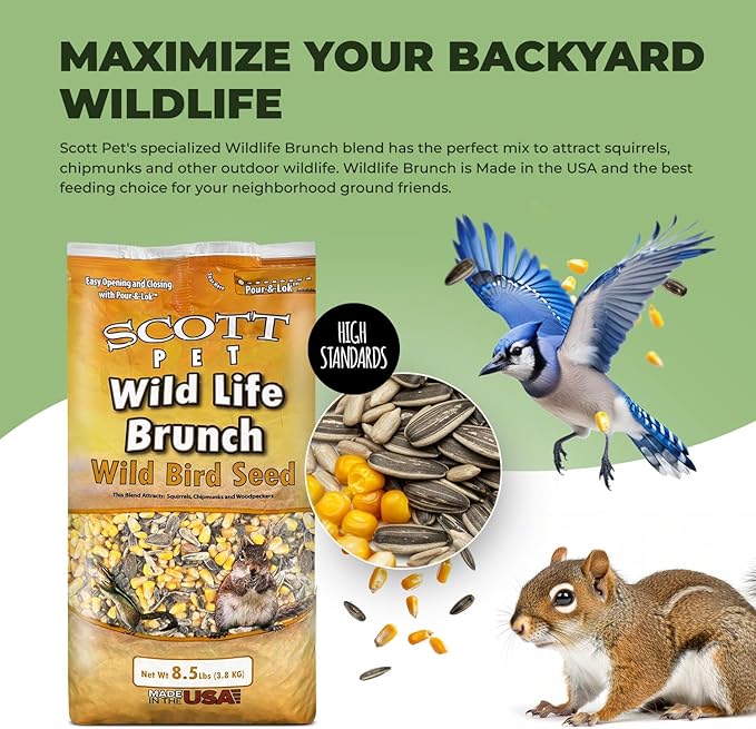 Scott Pet Wild Bird Seed, Wildlife Brunch Blend, 8.5 lbs Bag, Feed, Great for Platform Feeders, Food for Outside Wild Birds