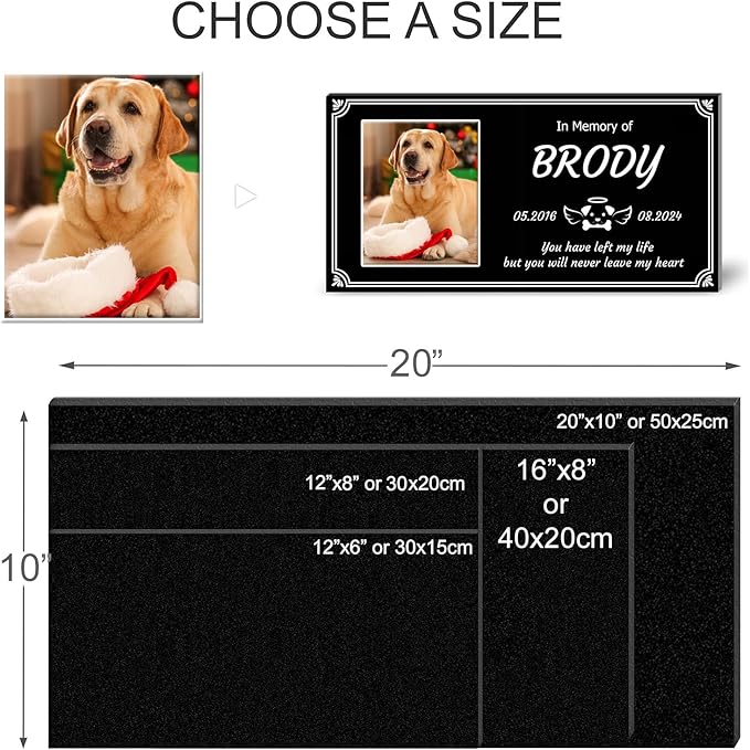 Personalized Pet Memorial Stone, Weatherproof Granite Dog Headstone - Custom Grave Markers for Dogs&Cats Engraved with Photo Name Date,Memorial Stones for Memory Garden