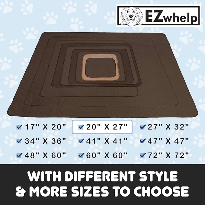 EZwhelp Reusable Dog Pee Pads - Waterproof Training Pads for Dogs - Washable & Sanitary - Rounded Corners - Laminated, Lightweight, Durable - Pet Essentials for Puppy Training and Whelping - 20" x 27"