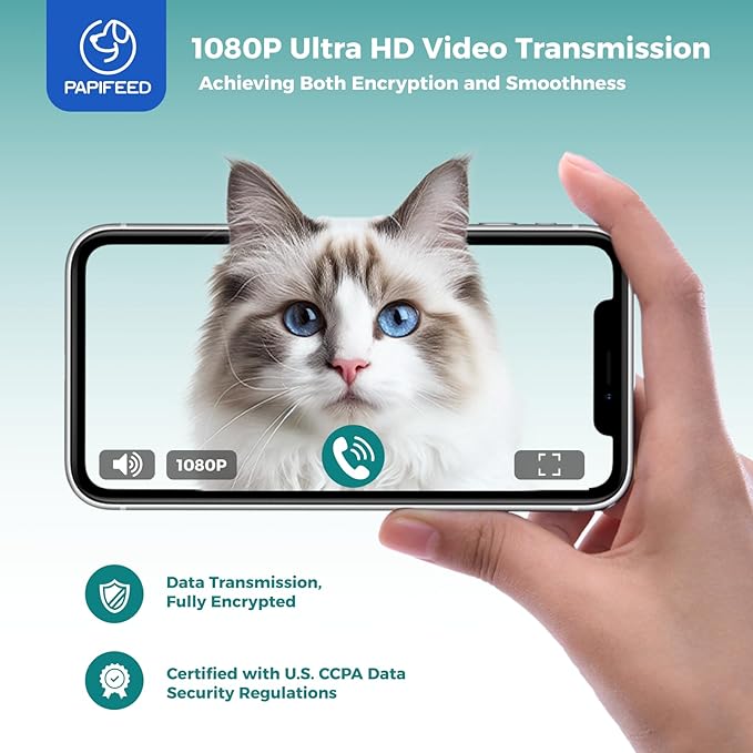 PAPIFEED Automatic Cat Feeder with Camera, 6L Smart WiFi Cat Food Dispenser for Dry Food, Scheduled Feeding You Can Rely On, 1080P HD Monitoring, App Control, Dual Power Backup