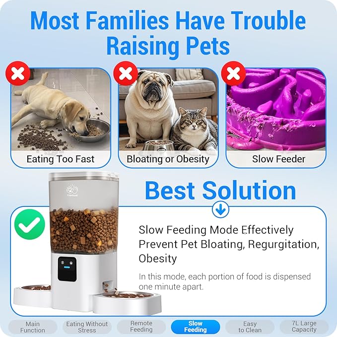 5G WiFi Automatic Cat Feeder 2 Cats: Dual Automatic Dog Feeder with APP Control, Cat Food Dispenser for Multiple Pets, Detachable for Easy Clean, 7L Large Food Storage -29 Cup (ACF190W-C)