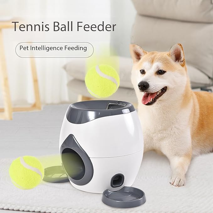 Interactive Dog Fetch Toy with Tennis Ball Launcher, Automatic Treat Dispenser, Green and White (Light Gray)
