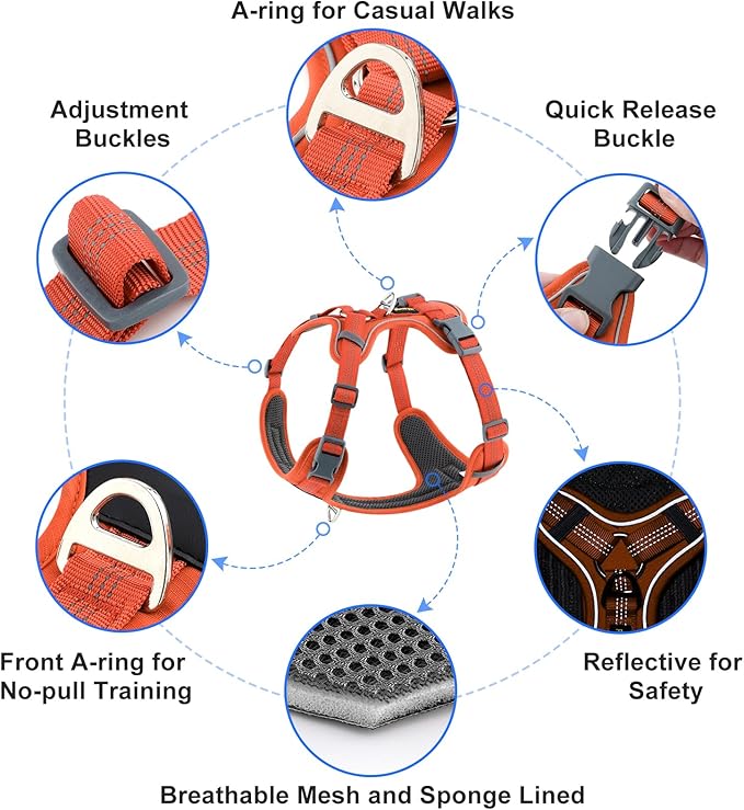 Plutus Pet No Pull Dog Harness, Release at Neck, Soft Padded, Reflective Adjustable Dog Vest Harness for Small, Medium, Large Dogs(Orange, S)