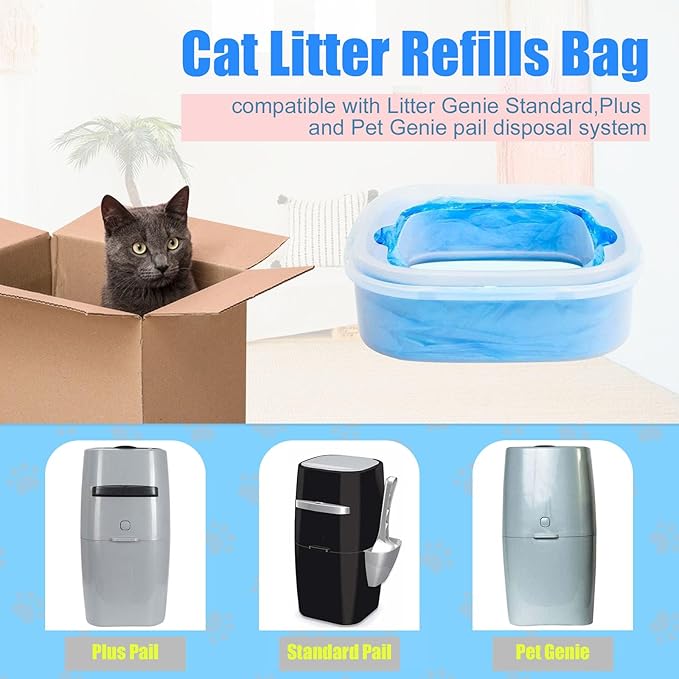 12 Pack Cat Litter Refills, Compatible with Genie Bag Refills, Scented, Blue