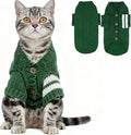 EXPAWLORER Cat Sweater Cardigan - Stylish Knitted Cat Clothes, British Style Soft Puppy Sweater with Sleeve Warm Pet Clothing Knitwear, Fall and Winter Kitten Coat for Girl Boy Cats, Green Small