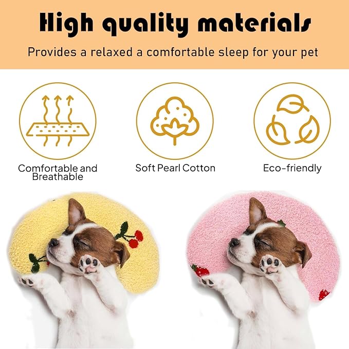U-Shaped Calming Pillow for Cats and Dogs - Super Soft Plush Fabric, Cozy Headrest, Neck Support for Deep Sleep, Kitten Headrest, Pet Bed (Pink)