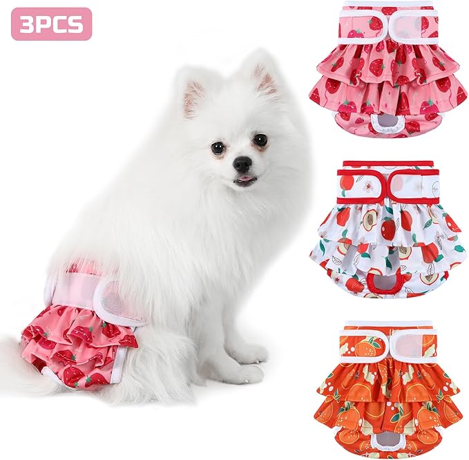 Dog Diapers Female Washable (3 Pack), Reusable Dog Period Diapers Female Doggie Diapers Puppy Diapers Female Dog Diapers for Heat, Incontinence, Excitable Urination,M