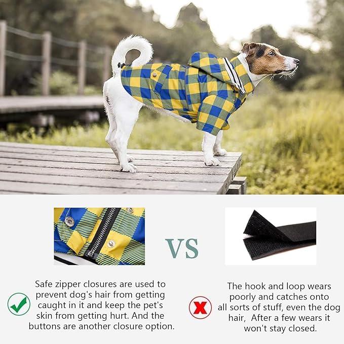Dog rain Coat Waterproof Raincoat Puppy Jacket with Legs Buttons Zipper Hood Drawstring Fit for Yorkie Terrier Schnauzer Poodle Border Collie Labrador Golden Retriever 8lbs to 80lbs Yellow XS