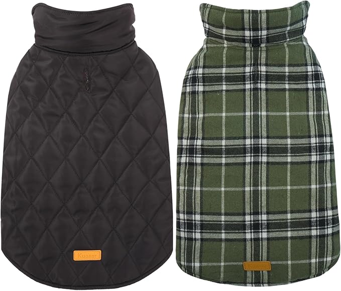 Kuoser Waterproof Dog Coat, Reversible Dog Jacket for Small Dogs, Adjustable Durable Doggie Winter Coat Warm Cozy Puppy Cold Weather Apparel from Small to Large Breed, Green S