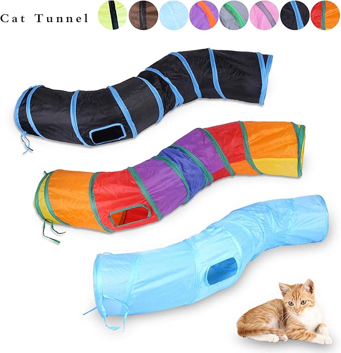Cat Tunnel for Indoor Cats Interactive, Rabbit Tunnel Toys, Pet Toys Play Tunnels for Cats Kittens Rabbits Puppies Crinkle Pop Up Blue 47" Shape S