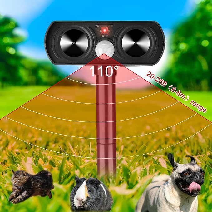Qualirey 3 Pack 2025 Solar Ultrasonic Animal Repellent Outdoor Sonic Deer Repellent Devices Deterrent Away Cat Dog Raccoon Rabbit Pet with Motion Sensor Weatherproof General for Garden Yard Farm Lawn