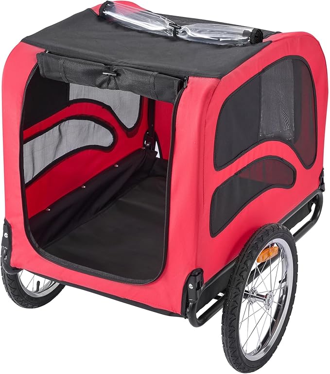 VEVOR Dog Bike Trailer, Supports up to 100 lbs, Pet Cart Bicycle Carrier, Easy Folding Frame with Quick Release Wheels, Universal Bicycle Coupler, Reflectors, Flag, Collapsible to Store