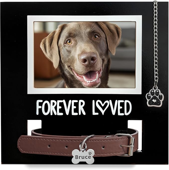 MYPAWLETS Dog/Cat Collar Memorial Frame with Paw Print Charm,Pet Loss Sympathy Gift,Pets Memorial Gift for Loss of Dog,Forever Loved Pet Keepsake Frame,Dogs Passing Away Gifts