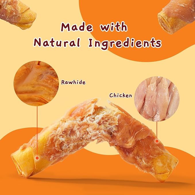 Jungle Calling Dog Treats Smoked Chicken Wrapped Rawhide Rolls, High Protein Dog Chews, Rawhide Chews for Medium and Large Dogs, 10.6 Oz, About 10 Count