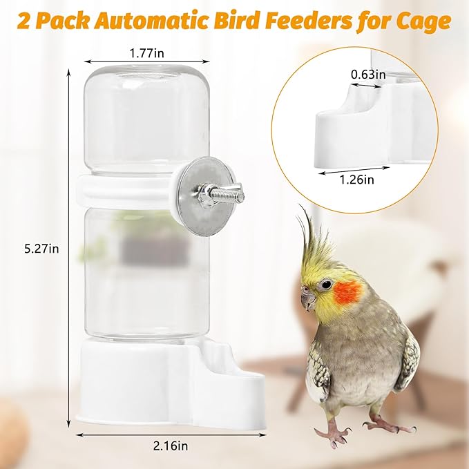 BNOSDM Automatic Bird Water Dispenser 2 Pcs No Mess Parrot Cage Water Feeder Drinker Suspended Bird Drinking Device Parakeet Cage Accessories for Budgies, Cockatiel, Conure, Canary, Finch (White)