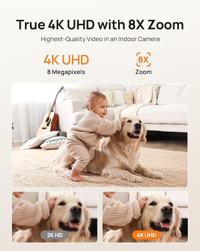 Anona Pano 4K UHD Indoor Camera, Pet/Dog/Baby Security Camera with Phone App, 360° Pan-Tilt, 2.4G/5G Dual-Band Wi-Fi 6, Auto-Tracking, Person/Pet/Baby Crying Detection, Privacy Mode, Two-Way Audio