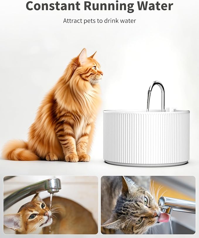 74oz/2.2L Ceramic Cat Water Fountain, Automatic Pet Drinking Fountain for Indoor Cats & Small Dogs, BPA-Free Water Dispenser with Ultra-Quiet Pump, Easy Maintenance