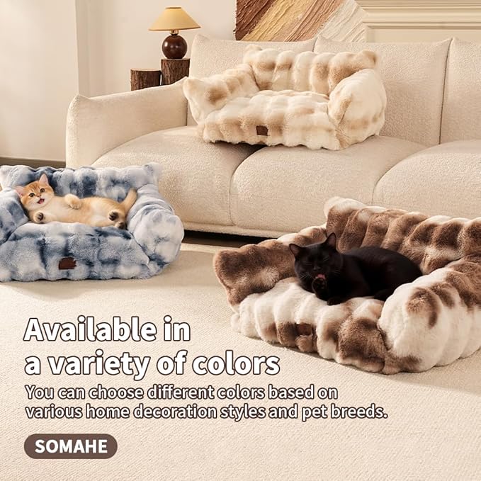 Cat Bed for Indoor Cats Dog Couch Cat Couch Bed Washable Dog Beds for Small Dogs & Cats with Removable Cover, Fluffy Pets Couch with Non-Slip Bottom 24"X18"X10"Blue