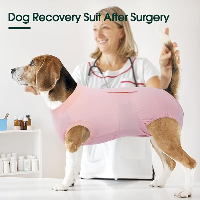 Kuoser Dog Recovery Suit for Dogs After Surgery, Soft Dog Surgical Onesie for Female Male Dogs Spay Neuter, Anti-Licking Pet Bodysuit for Abdominal Wounds, Skin Disease, E-Collar Alternative, Pink M