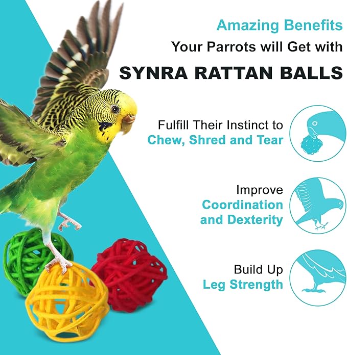 Rattan Balls for Parrots, 30 Beak Grooming and Activity Balls, 1” Decorative Wicker Orbs, Attractive Multicolor Pack