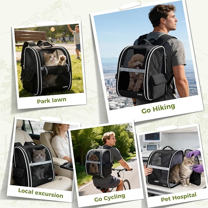 Lekereise Cat Backpack Carriers, Dog Carrier Backpacks with Breathable Mesh for Small Medium Cats Dogs Puppy Up to 20 Lbs, Pet Foldable Carrying Backpack Ventilated for Travel Hiking Collapsible