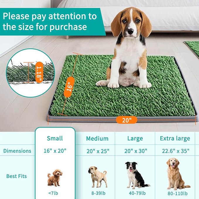 Artificial Grass Pad with Tray - 16"x20" Dog Potty for Puppy Training - with 2 PCS Reusable Replacement Fake Grass Pee Pads, Indoor/Outdoor Small Dog Litter Box for Apartment or Balcony/Patio