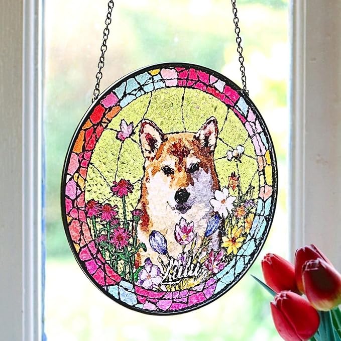 Custom Dog Portrait Stained Glass Catcher, Pet Memorial Stained Glass Photo Catcher, Staineds Glass Dog Memorial, Loss of Dogs Sympathy Gift Personalized, Pet Loss Gifts /14
