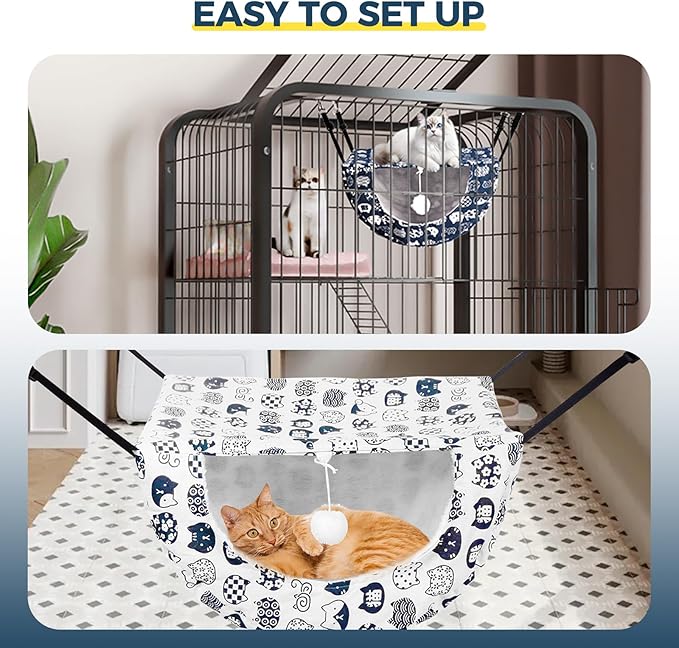 Cat Hammock for Cage with Ball,Hanging Pet Hammock Bed Adjustable,Double Layer Soft Sleeping Hammock for Cats,Ferret,Puppy,Rabbits,Small Animals,1Pack (Blue)